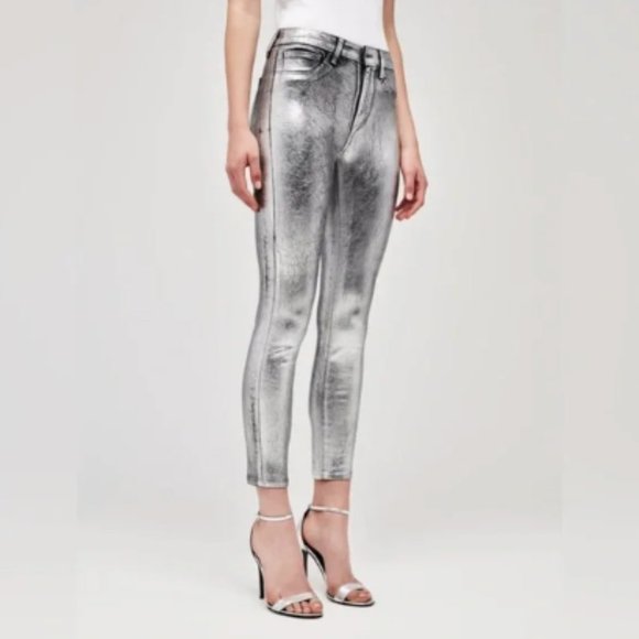 L’AGENCE Margot Silver Foil Coated Cropped Skinny Jeans SIZE 26 - Picture 1 of 5